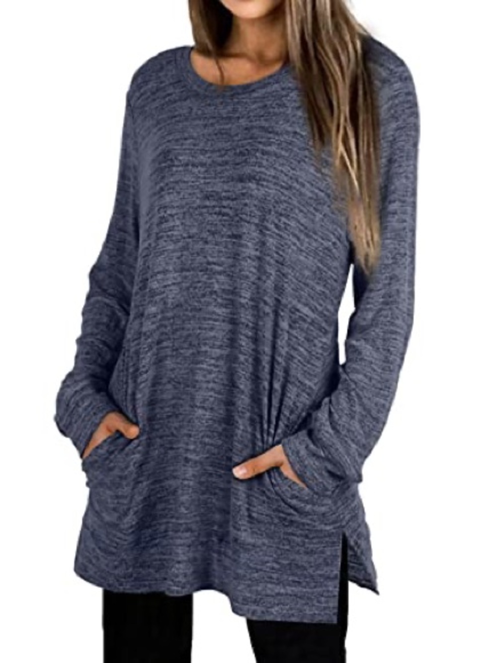 Women’s Heathered Blue Long-Sleeve Pocket Tunic Top